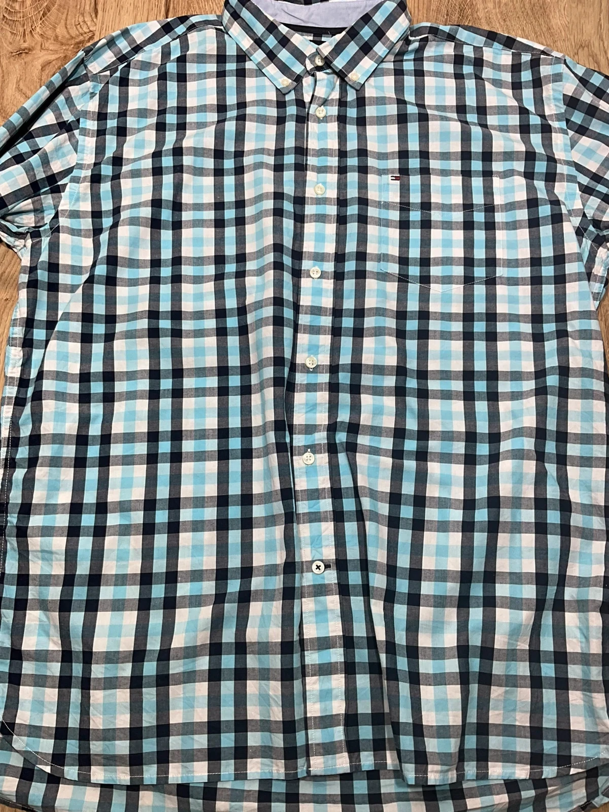 Chemise Tommy Hilfiger XL Preppy 100% Coton Vichy Bleu Ciel – photo 4